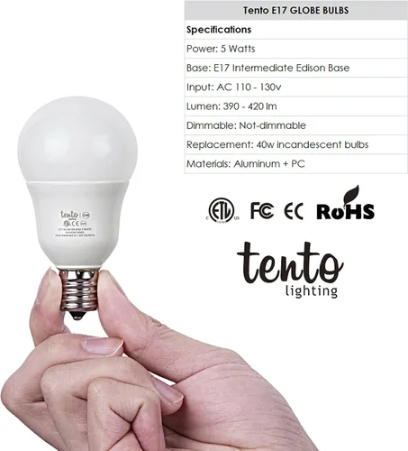 Vista 4 de Bombilla LED E17 de luz diurna 6000k 40 W de repuesto 5 vatios solamente Bombillas LED de globo de base intermedia E17 paquete de 4 bombillas LED