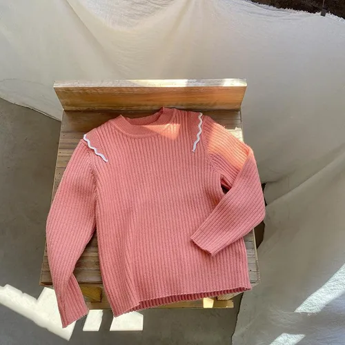 Vista 2 de Girls Long Sleeve Ruffle Thick Sweater Pullover Tops Baby Fall Winter Knit Clothes for 0 to 7Y