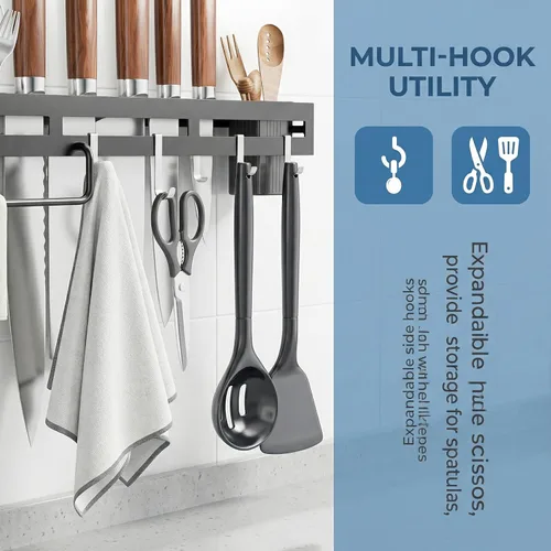 Vista 3 de Estante para utensilios de montaje en pared, colgadores de ollas de 15.7 pulgadas para cocina, colgador de utensilios de cocina para cucharas