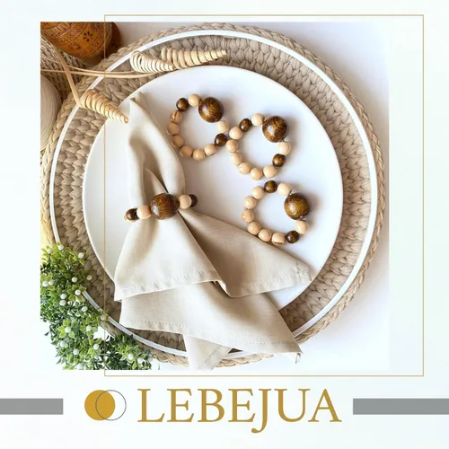 Vista 9 de Juego de 6 servilleteros modernos con cuentas de madera Servilleteros de cena para vacaciones y Navidad, fiesta de cumpleaños y decoración de boda