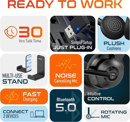 Vista 8 de Delton Auriculares de computadora Bluetooth 30X con micrófono