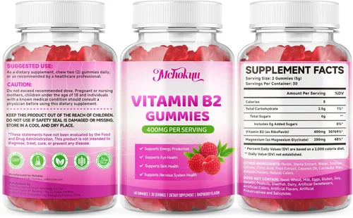 Vista 8 de Gomitas de vitamina B2 Riboflavina de 400 mg con magnesio para niños y adultos, alivio de la migraña, alivio del dolor de cabeza y apoyo del sistema