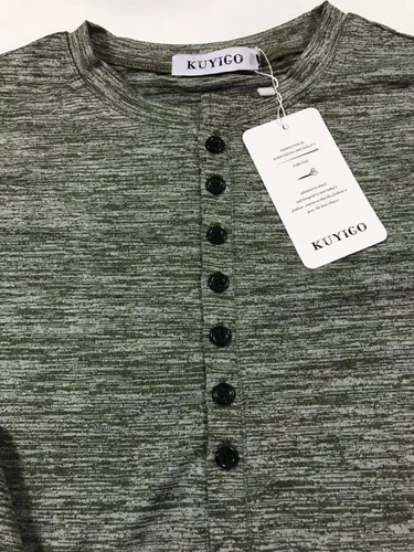 Vista 2 de KUYIGO Henley - Camiseta básica de manga corta y larga para hombre