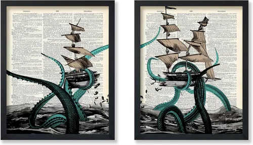 Vista 78 de Poster Master Póster de pulpo para parejas, póster de diccionario, arte Kraken, regalo romántico para él, ella, amantes, decoración náutica