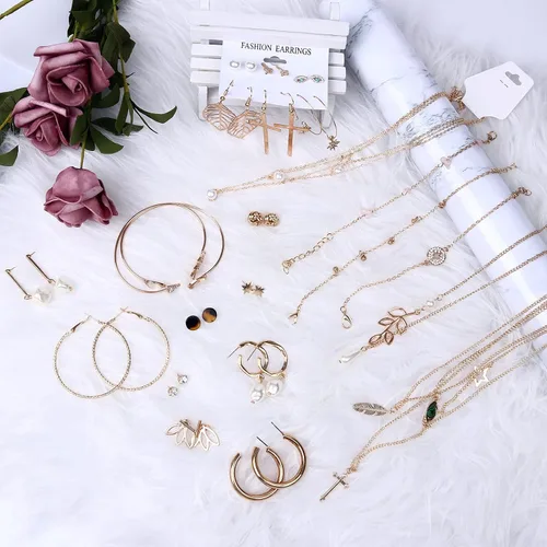 Vista 7 de AROIC 38-52PCS Jewelry Set with Necklace Bracelet Layered Ball Dangle Hoop Stud Earrings for Women Jewelry Fashion and Valentine Birthday Party Gift