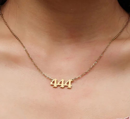 Vista 3 de RWQIAN Collar con número de ángel para mujer, delicado chapado en oro 000 1111 111 222 333 444 555 666 777 888 999 dijes, cadena de gargantilla
