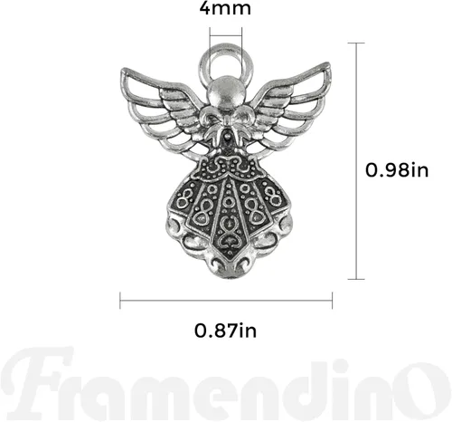Vista 4 de Framendino, Paquete de 100 dijes de ángel de plata antigua para hacer joyas, pulseras y manualidades, aleación, No es una piedra preciosa