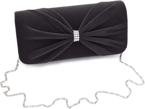 Vista 2 de Elegante bolso de noche de terciopelo con lazo frontal de diamantes de imitación