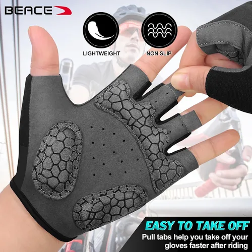 Vista 5 de BEACE Guantes para ciclismo, ciclismo, bicicleta de carretera de medio dedo para hombres y mujeres, 0.197 in, transpirable, antideslizante
