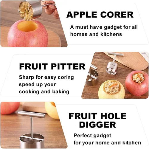 Vista 4 de Herramienta de cocina separadora de núcleo de pera de manzana, removedor de núcleo de pera de manzana de acero inoxidable, removedor de picaduras