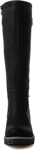 Vista 4 de GLOBALWIN - Botas de combate de equitación altas con cordones para mujer, cómodas botas góticas de motocicleta para mujer con cremallera y tacón