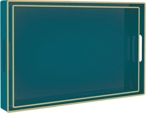 Vista 9 de MAONAME - Bandeja decorativa verde oscuro, bandeja de servir redonda de 13 pulgadas con asas, bandejas de plástico para mesa de café, bandejas