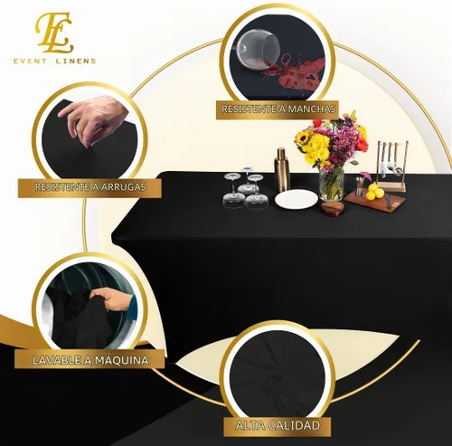 Vista 2 de Mantel cubremesa elastizado, rectangular, de 6 ft, de lino de lycra ajustado, para cubrir la mesa de DJ, artesanos, vendedores, bodas, fiestas