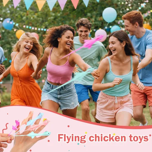 Vista 4 de Poen 400 piezas de 3.94 pulgadas de tirachinas de pollo volador para fiestas de pollos voladores, actividades de juego de disparo para regalos