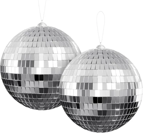 Vista 9 de Youdepot 54 mini bolas de discoteca plateadas, adornos de bola de disco colgantes para decoración de bolas de discoteca, mini bolas de discoteca