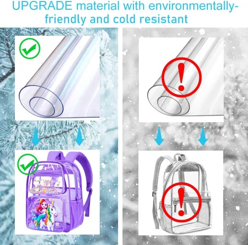 Vista 12 de Mochila transparente, aprobada por el estadio, para niñas y niños, mochila transparente de PVC resistente para mujeres y hombres