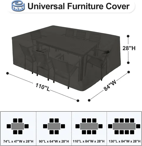 Vista 2 de OutdoorLines Juego de fundas impermeables para muebles de mesa de patio al aire libre, funda rectangular para sofá exterior, resistente a la Negro