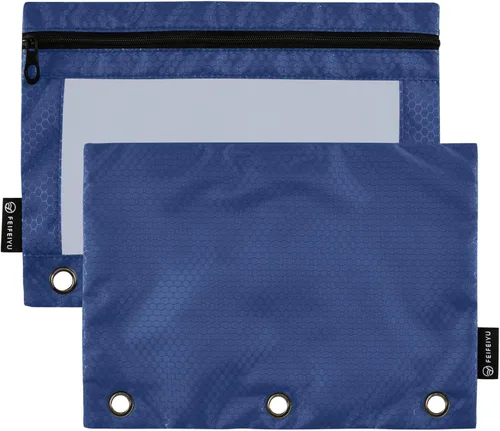 Vista 6 de Estuche naranja para carpeta de 3 anillas, paquete de 2 bolsas para lápices con ventana transparente con cremallera y ojales reforzados, estuche