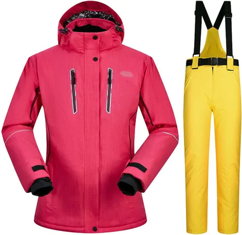 Vista 13 de Conjunto de chaquetas y pantalones de esquí para mujer, invierno al aire libre, talla grande, trajes de esquí cálidos con capucha, trajes de nieve E