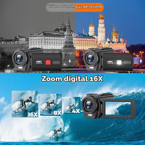 Vista 3 de Videocámara de cámara de video 5K de 48 MP, cable de cámara de visión nocturna IR, pantalla táctil de rotación de 270 ° de 3.0 pulgadas, cámara