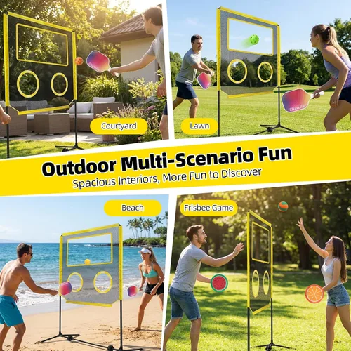 Vista 7 de Juego de Paletas para Interiores con Red, Set de Pickleball Portátil con Red para Diversión Familiar o Individual, Todo en Uno Deportes al Aire