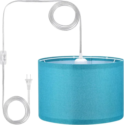 Vista 9 de PATIKIL - Lámpara colgante con enchufe, lámpara de 15 pies con cable de cuerda y interruptor de encendido/apagado, pantalla de tela de lino, enchufe