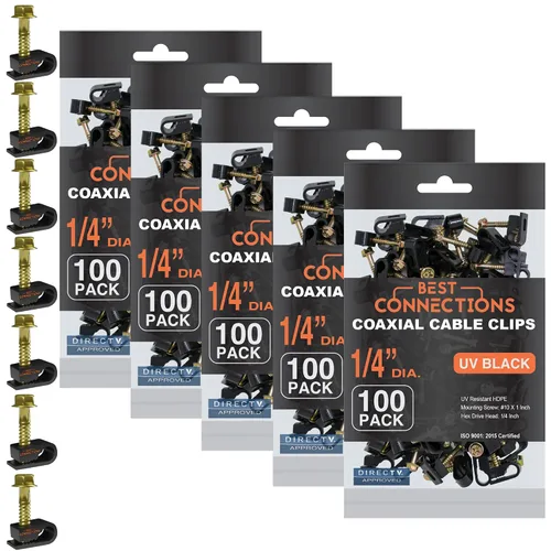Vista 9 de BEST CONNECTIONS Clips coaxiales para cable con tornillo preinsertado (paquete de 1000) - Abrazaderas de montaje de cable único negro para cable