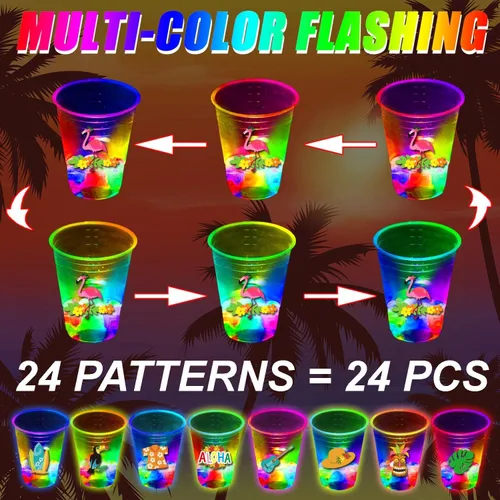 Vista 5 de mishunyus 24 Piezas Tazas Brillantes de Fiesta Hawaiana Luau, Tazas de Fiesta Tiki Intermitentes, Decoraciones de Fiesta Luau Tropical Suministros