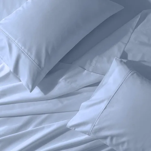 Vista 6 de Royal Tradition Cool and Crisp Percale Cotton 4pc Sheet Set (Full Size, Blue) Made in USA Breathable Classic Bed Sheets