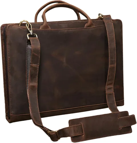 Vista 11 de Organizador de cuero genuino, maletín profesional de cuero de negocios con correa, 14 × 10.5 pulgadas personalizado Padfolio de cuero con asa, negro