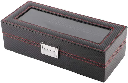 Vista 4 de TOPINCN Caja de reloj grande 5 para hombre de cuero negro con pantalla de cristal superior organizador de joyería
