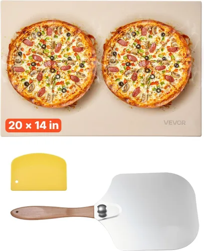 Vista 13 de VEVOR Piedra para Pizza, Piedra Redonda para Pizza de 15 pulgadas, Piedra para Hornear de Cordierita Grande de 0.67 pulgadas con Pala de Metal