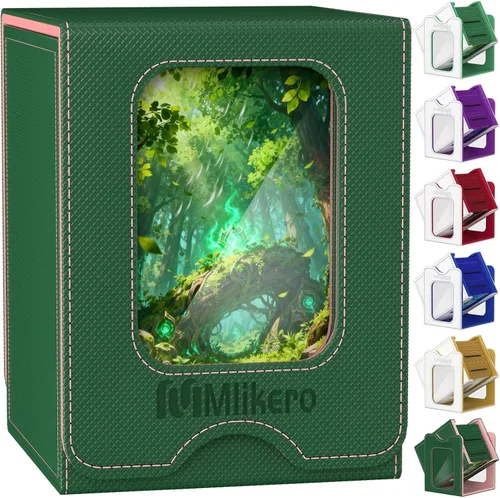 Vista 17 de Mlikero Paquete de 2 cajas de cartas Commander con capacidad para más de 200 tarjetas de una sola funda con 2 divisores, caja magnética de cuero