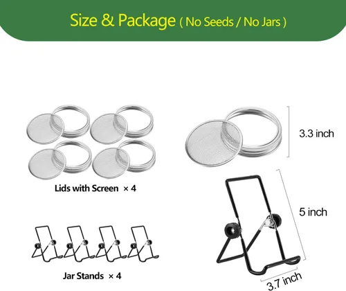 Vista 7 de Kit de tapas para germinar - 316 tapas de germinación de acero inoxidable para tarro Mason de boca ancha de 86 mm con soportes ajustables - Kit