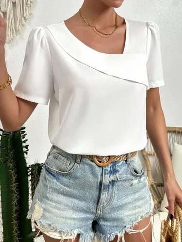 Vista 5 de Floerns Blusa de manga corta con cuello asimétrico elegante para mujer