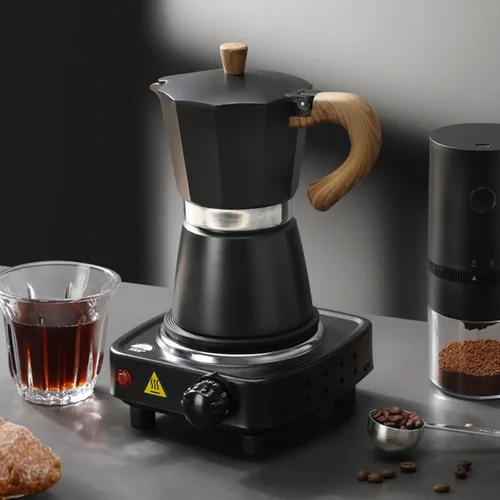 Vista 6 de MORDEN MS Olla Moka, cafetera espresso para estufa, cafetera italiana, cafeteras cubanas para estufa y cafetera de café expreso, color negro