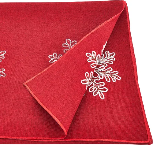 Vista 5 de Saro Lifestyle Camino de mesa bordado con diseño de copo de nieve, rojo, 16 x 120 pulgadas