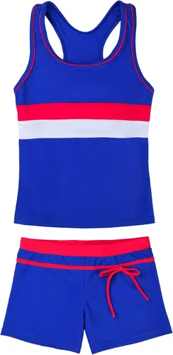 Vista 10 de JerrisApparel Traje de baño de dos piezas para niñas de verano con boyshort, diseño de tankini estrella de mar aqua