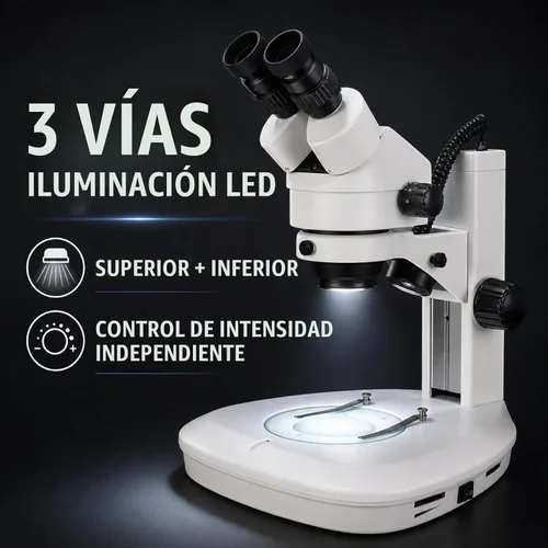 Vista 5 de Microscopio estéreo con zoom binocular VS-2EZ, ocular de campo ancho 10x, rango de zoom de 0.7X—4.5X, rango de aumento de 3.5X—90x, lente auxiliar