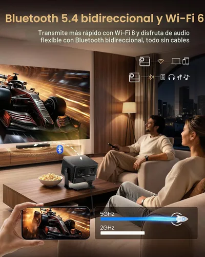 Vista 10 de Proyector para exteriores 4K [VIDAA Live TV/56W Dolby/1450 ISO] con WiFi6 y Bluetooth, proyector inteligente compatible con Netflix, control de voz