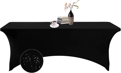 Vista 172 de Paquete de 2 fundas de mesa de elastano impermeables para mesas rectangulares, 6 pies, negras, elásticas, resistentes a manchas, para todas