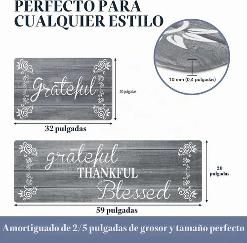 Vista 3 de HEBE Juego de 2 tapetes de cocina antifatiga, tapetes de cocina acolchados Gris