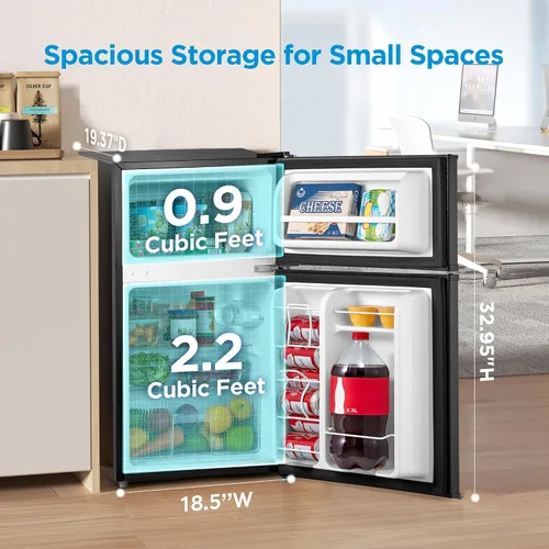 Vista 2 de Midea Mini refrigerador de 3.1 pies cúbicos con congelador, certificado Negro
