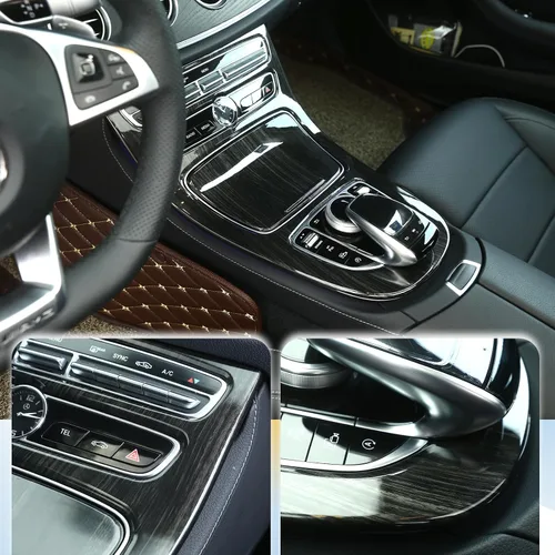 Vista 6 de Cubierta del panel de la caja de cambios de la consola central compatible con Mercedes Benz Clase E W213 2016 2017 2018, estilo fibra de carbono