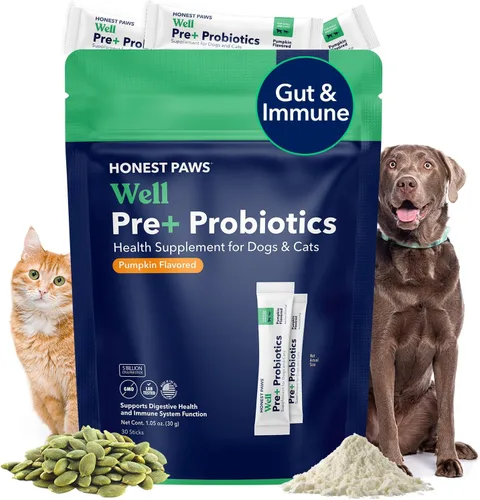 Vista 10 de Honest Paws - Probióticos para Perros - Polvo de Apoyo Digestivo e Inmunológico con Prebiótico Hecho en EE. UU., Sabor a Pollo (30 Sticks)