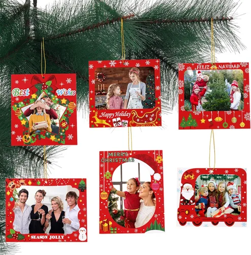 Vista 2 de Zonon 30 marcos de fotos de Navidad, marcos de fotos familiares, adornos colgantes para árbol de Navidad, fiesta de Año Nuevo, mejores deseos