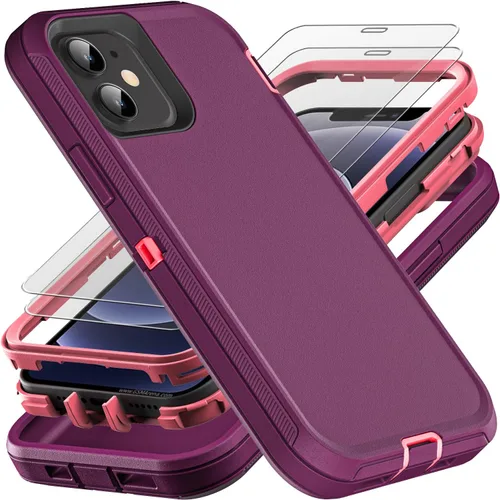 Vista 7 de YKHJKLEC Funda para iPhone 12 Mini, grado militar 3 en 1, resistente a los golpes, a prueba de caídas, polvo con 2 protectores de pantalla de vidrio