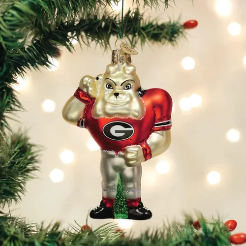 Vista 5 de Old World Christmas University of Georgia Hairy Dawg - Adorno de cristal soplado para árbol de Navidad, decoración navideña hecha a mano, colección