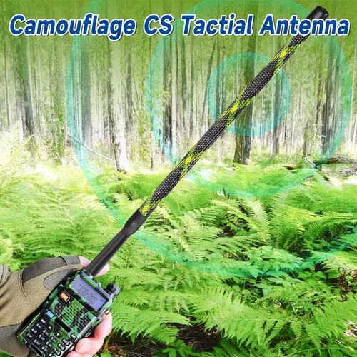 Vista 5 de Bingfu Doble banda VHF UHF 136-520MHz 18.7 pulgadas plegable camuflaje CS táctico SMA hembra jamón antena de radio para BaoFeng UV-5R UV-82 BF-F8HP