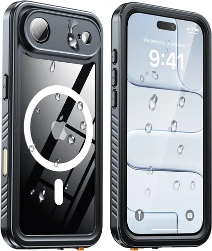 Vista 19 de ANTSHARE Funda impermeable IP68 para iPhone 16, negro/transparente Lente incorporada/protector de pantalla, protección militar contra caídas, funda
